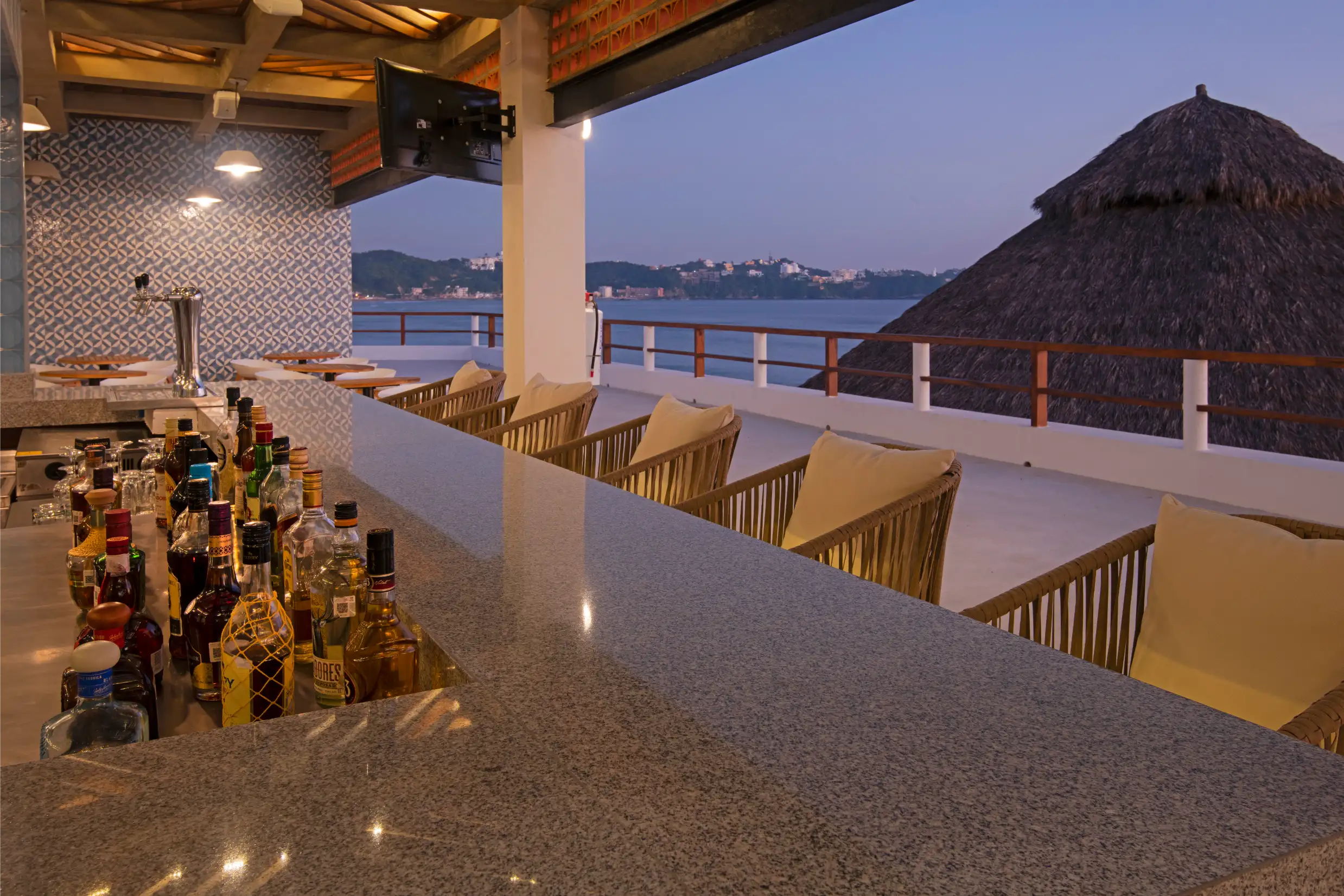 Wayuu beachfront bar with view of Santiago Bay