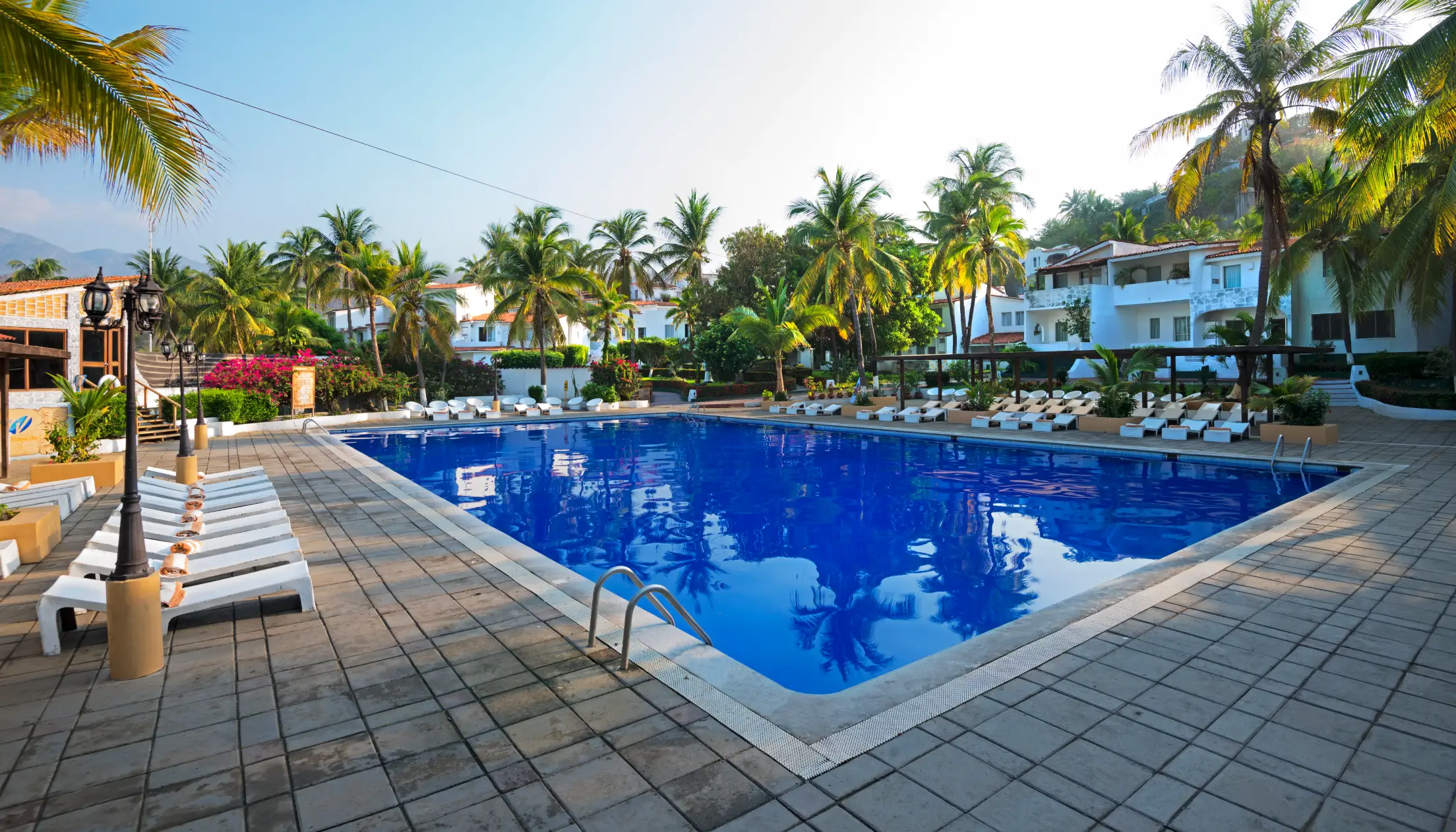 Resort pool with bay view